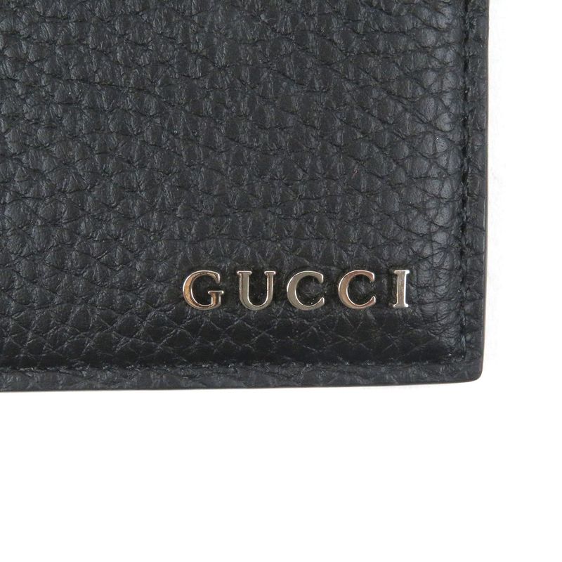 Gucci 771157 Silver Logo Hardware Leather Card Case Business Card Holder Black