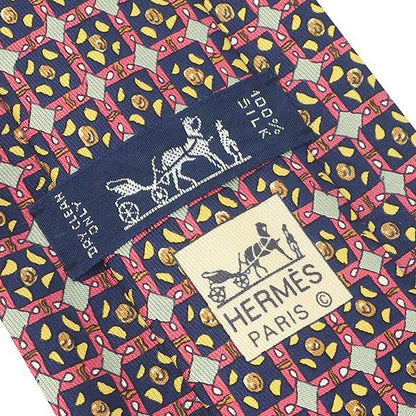 Hermes Necktie All Over Pattern 9cm (3.54in) Silk Red and Navy Blue Red and
