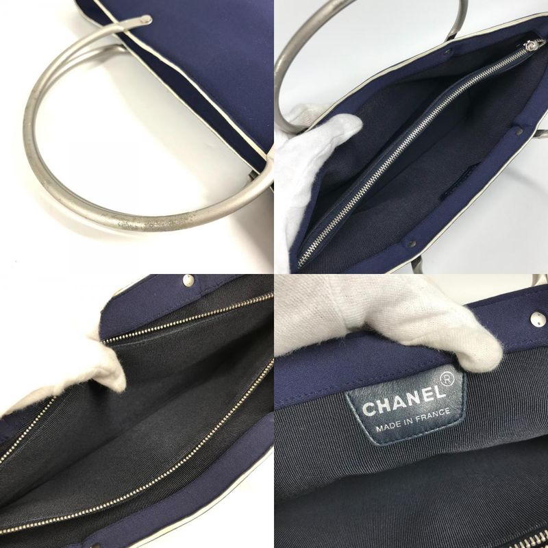 Chanel Handbag Metal Handle Polyamide Navy