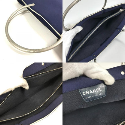 Chanel Handbag Metal Handle Polyamide Navy