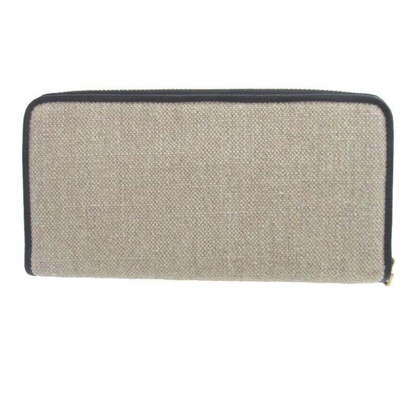 Loewe Amazona Canvas Leather Beige Black Round Zipper Long Wallet 0472 Loewe