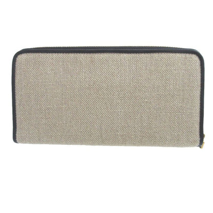 Loewe Amazona Canvas Leather Beige Black Round Zipper Long Wallet 0472 Loewe