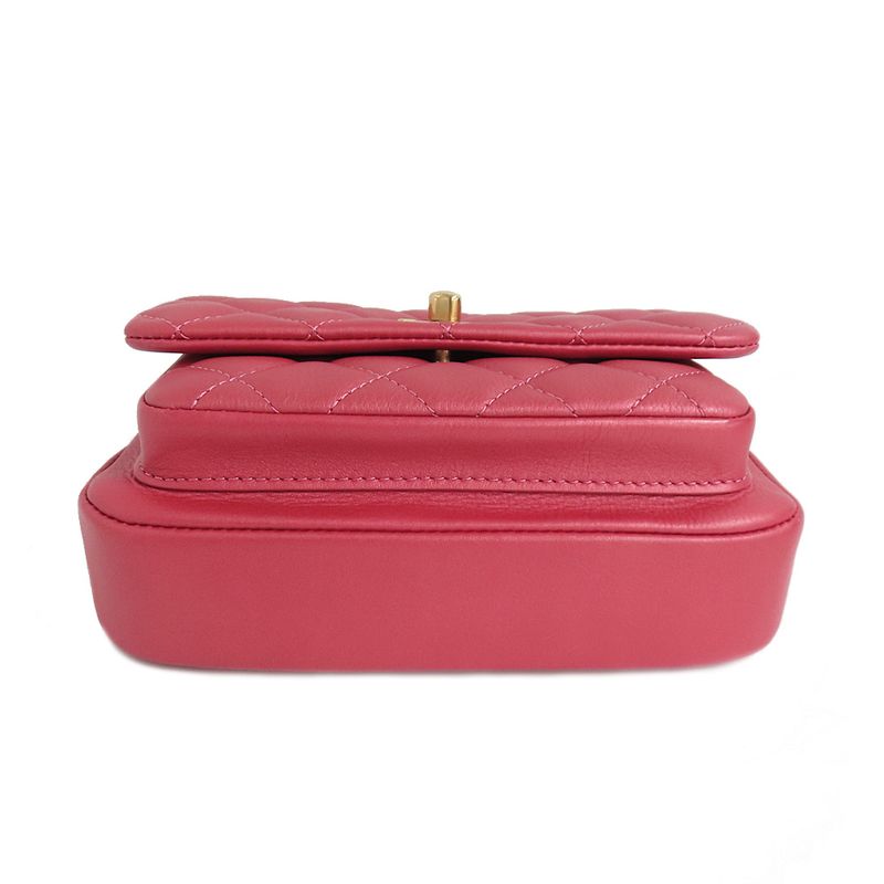 Chanel Top Handle Mini Flap Bag Pink As1226 Matelasse Lambskin Women's