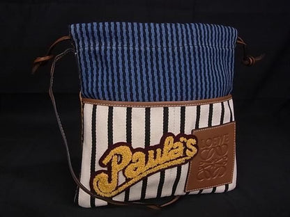 Loewe Pauraz Ibiza Anagram Canvas Stripe Shoulder Bag Crossbody Ivory