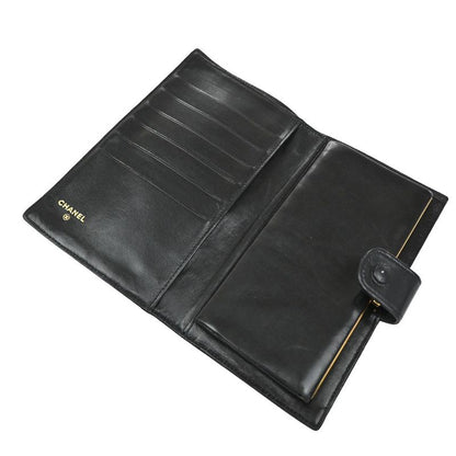Chanel Long Wallet CC Black Leather Bifold Wallet 77ka922