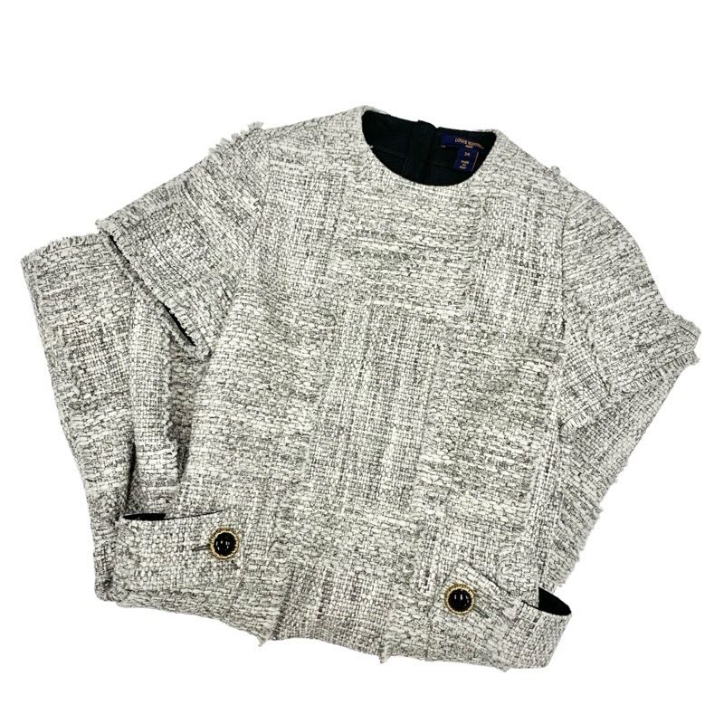 Louis Vuitton Dress Cotton Gray Tweed Short Sleeve 22 SS
