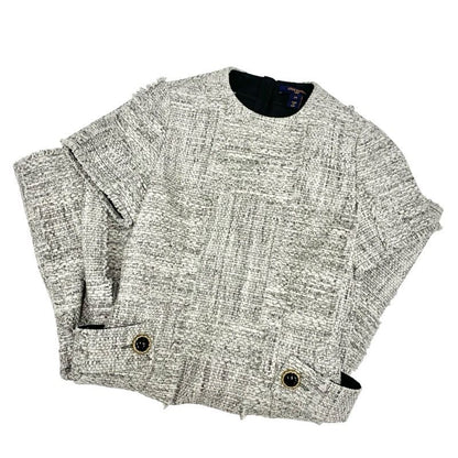 Louis Vuitton Dress Cotton Gray Tweed Short Sleeve 22 SS