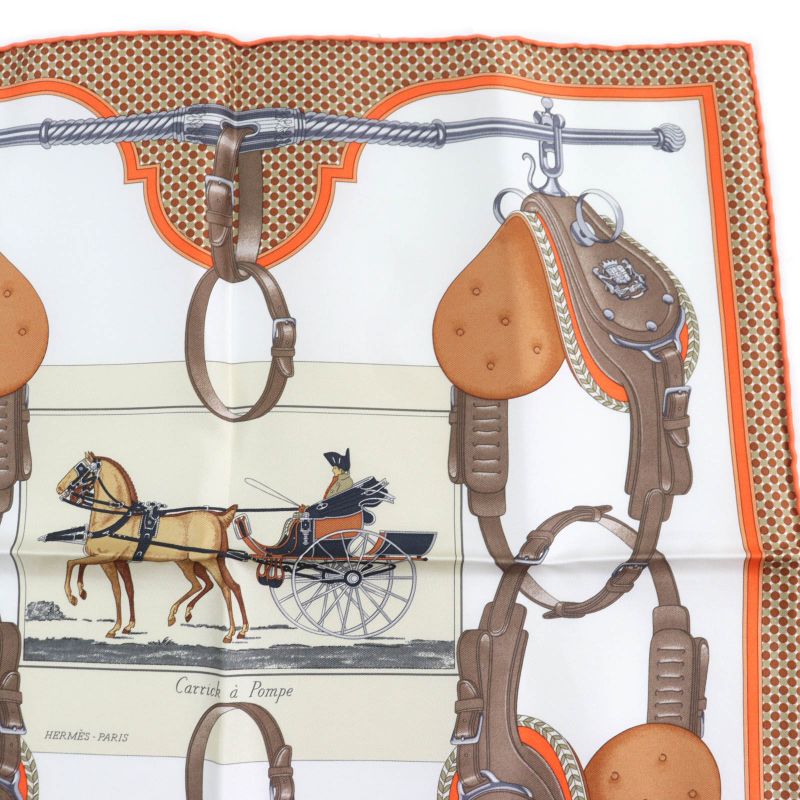 Hermes 25SS Gavroche Twill Caric-a-pomp 100% Silk Blanc/orange/brun Scarf With
