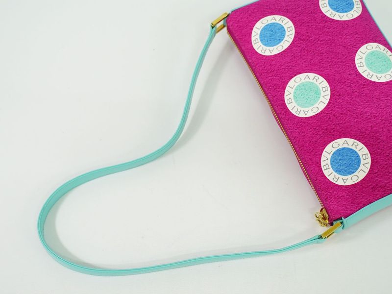 Authentic Bvlgari Logo Shoulder Bag Canvas Leather Pink Multicolor Bag Pre-owned