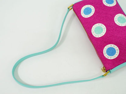 Authentic Bvlgari Logo Shoulder Bag Canvas Leather Pink Multicolor Bag Pre-owned