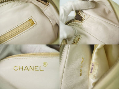 Authentic Chanel Coco Mark Tassel Shoulder Bag Pochette Lambskin Leather Beige