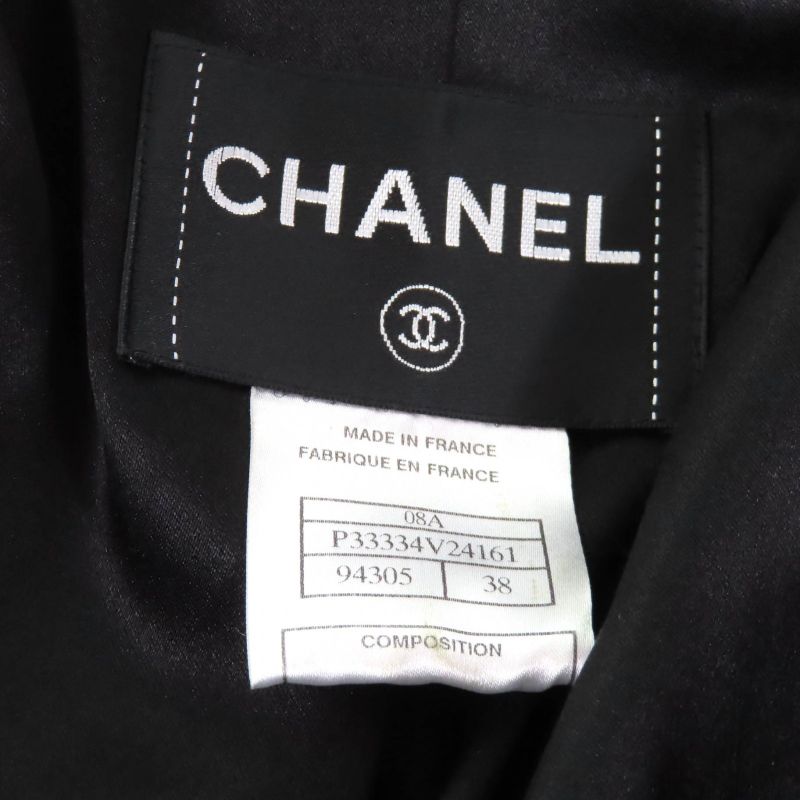 CHANEL 08A P33334 Wool Cashmere Mix Ribbon Embellished Zip Up Coat With Coco