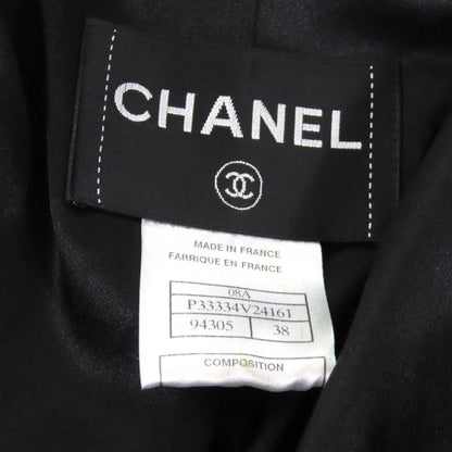 CHANEL 08A P33334 Wool Cashmere Mix Ribbon Embellished Zip Up Coat With Coco