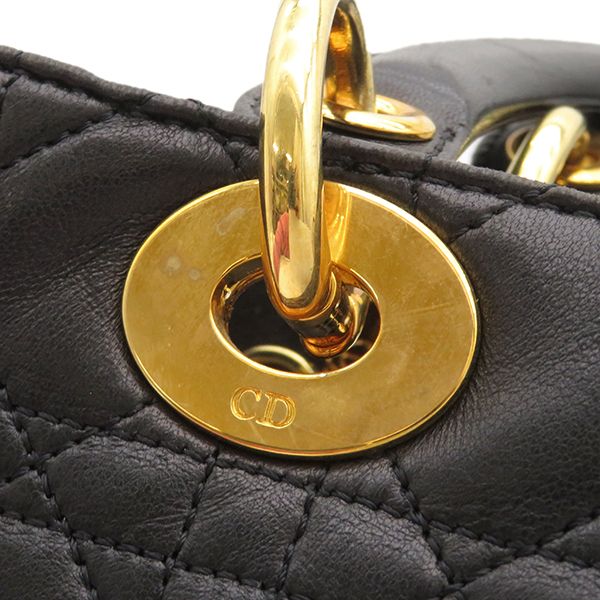 Christian Dior 2way Bag Lady Dior Medium Bag Lambskin Black Gold Hardware Black