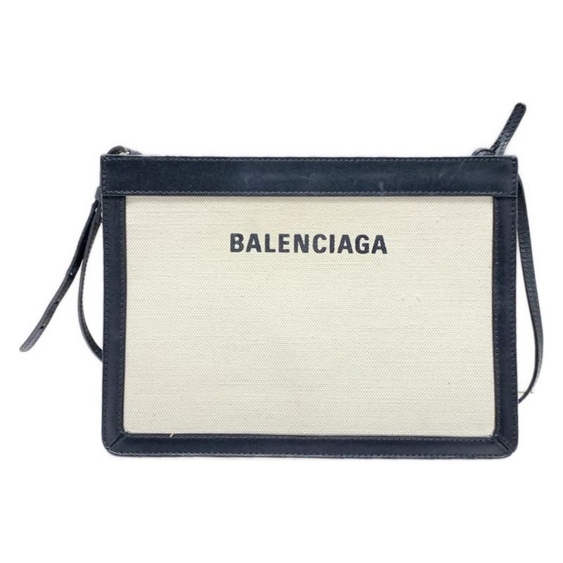 Balenciaga Shoulder Bag Navy Pochette 339937 Ivory And Black Leather