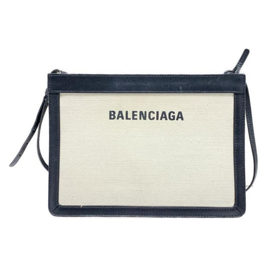 Balenciaga Shoulder Bag Navy Pochette 339937 Ivory And Black Leather