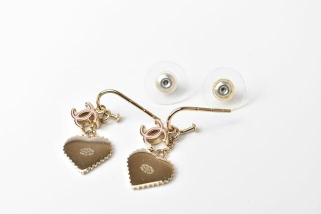 Chanel Earrings Chanel Swing Earrings CC Mark Heart Motif Pink Gold