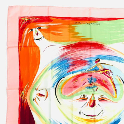Hermes Carre 90 Smiles In Third Millenary Pink X Multicolor Scarf 100% Silk
