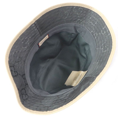 Gucci 627115 Off The Grid GG Logo Leather Piping Bucket Hat Gray S/57cm
