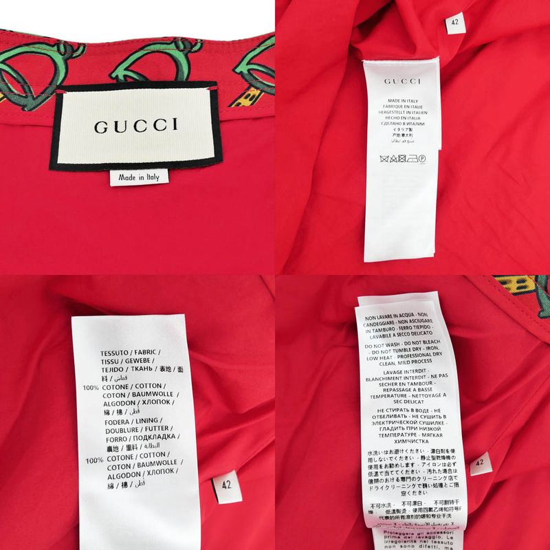 Gucci Fupli Tsukato Bit Motif Size 42 Red Cotton Ladies Women's Clothes