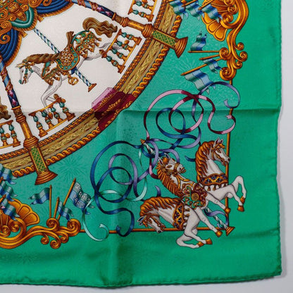 Hermes Carre 90 LUNA PARK Amusement Park Merry-go-round Silk Green Women's Scarf