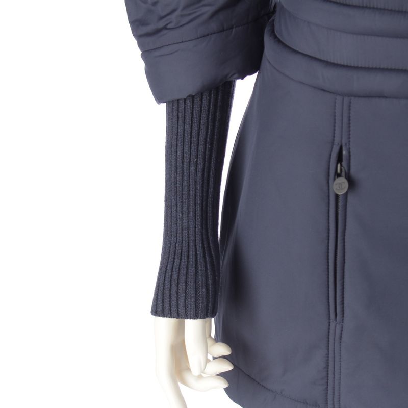 Chanel 14AW Wool Ribbed Knit Switch Down Jacket Coat Outerwear P50141 Navy 34