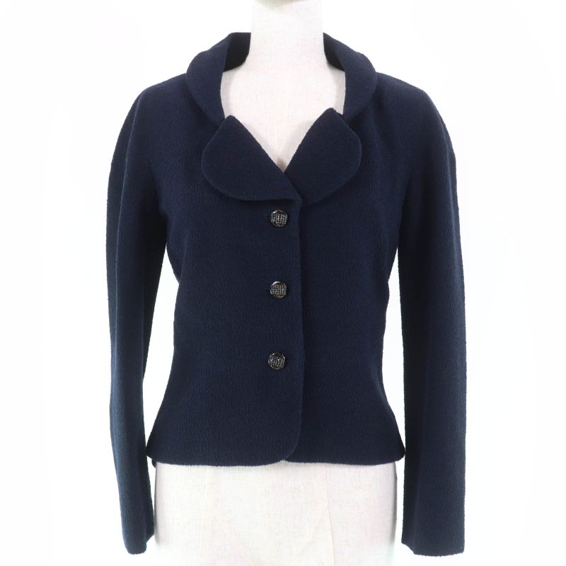 CHANEL P42610v18196 Wool Rhinestone Coco Mark Button Jacket Navy 38 Garmented