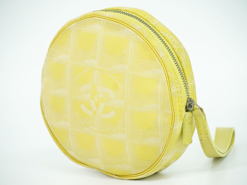 Authentic Chanel Coco Mark New Travel Line Pouch Small Pouch Nylon Yellow New