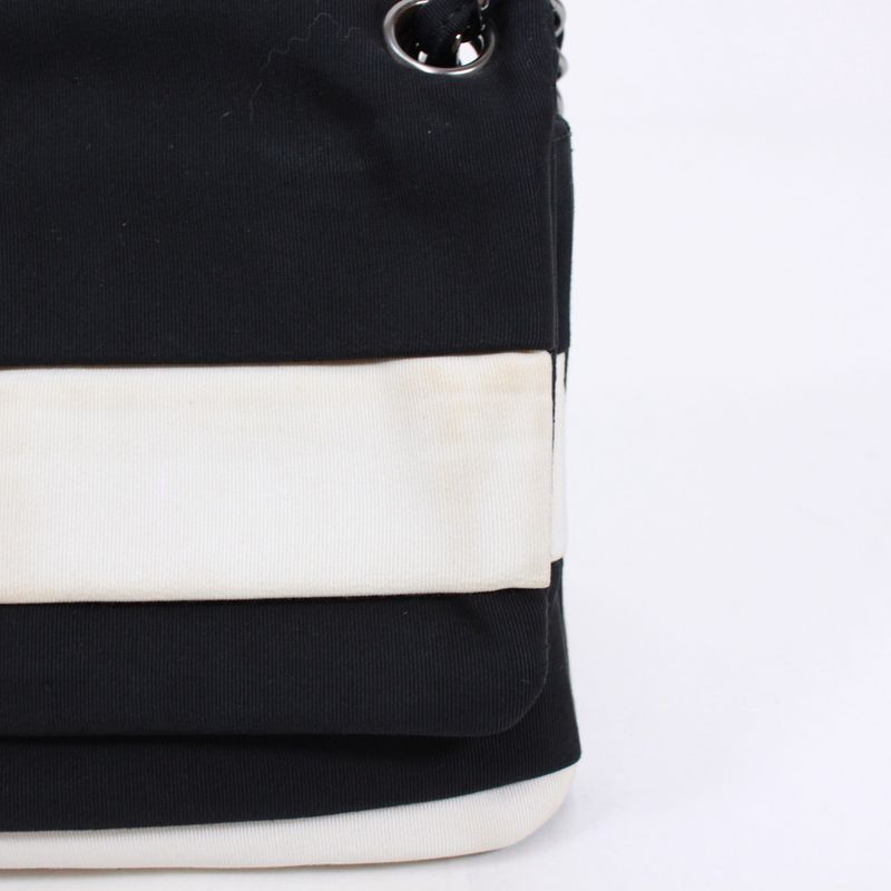 Chanel Chain Shoulder Bag Nylon Black And White Shoulder Bag Silver