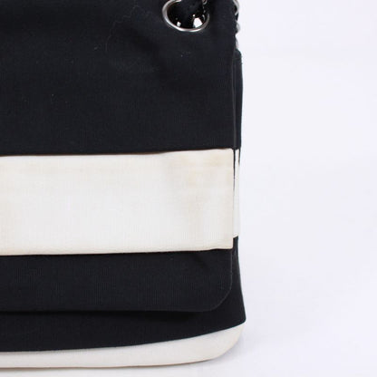 Chanel Chain Shoulder Bag Nylon Black And White Shoulder Bag Silver
