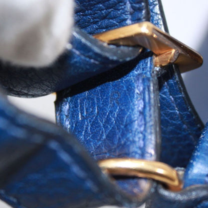Hermes Market PM Leather And Canvas Blue Handbag Gold