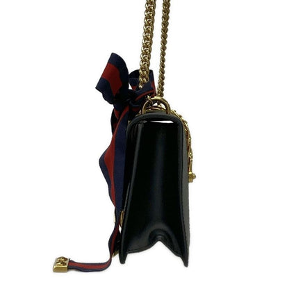 Gucci Shoulder Bag Sylvie Mini 431666 Black Green And Red Chain Shoulder Leather