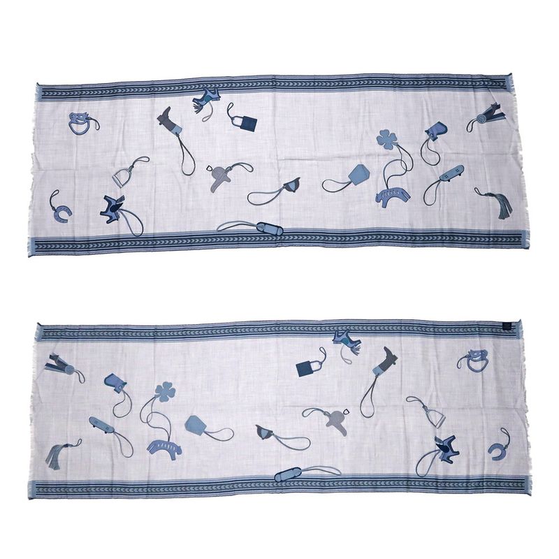 Hermes Shawl Rectangle 70% Cashmere 30% Silk Blue Cashcil Accessories