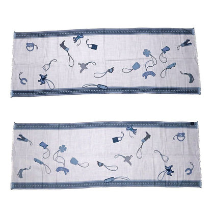 Hermes Shawl Rectangle 70% Cashmere 30% Silk Blue Cashcil Accessories