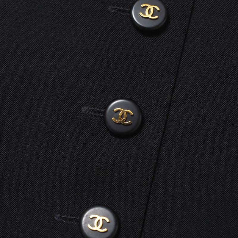 Chanel Skirt Size 38 95A Tight Skirt CC Logo Coco Mark Button Wool Black Made