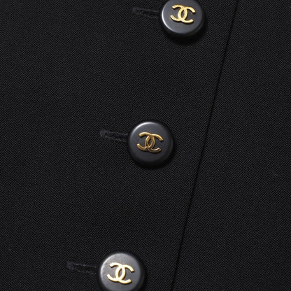 Chanel Skirt Size 38 95A Tight Skirt CC Logo Coco Mark Button Wool Black Made