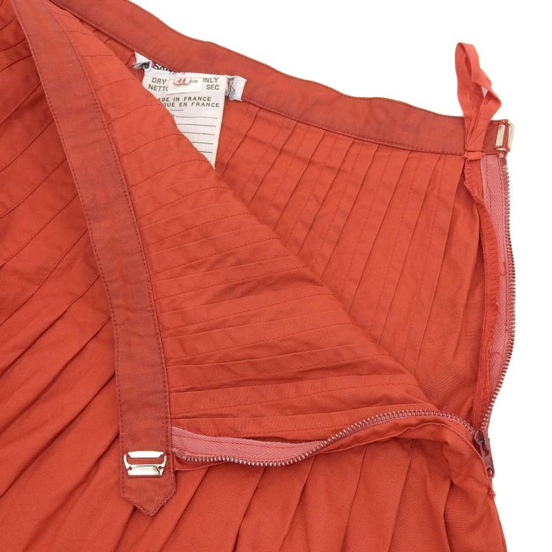 Saint Laurent Paris 80's Vintage Archive Cotton Pleated Long Skirt Red 44 Rare