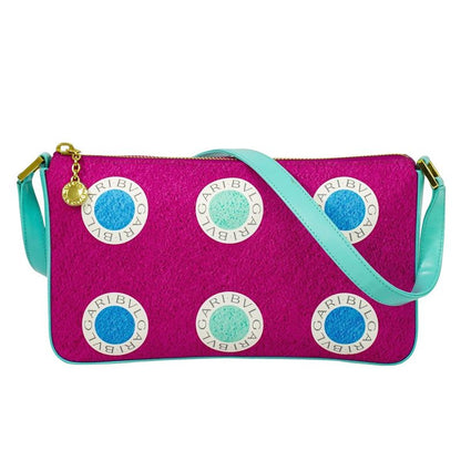 Authentic Bvlgari Logo Shoulder Bag Canvas Leather Pink Multicolor Bag Pre-owned