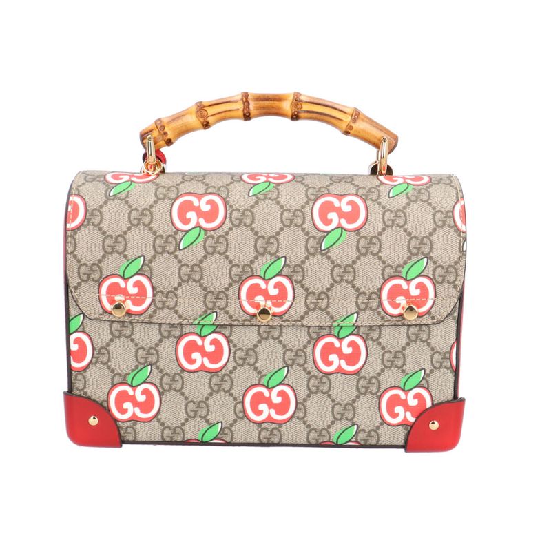 Gucci Bamboo GG Apple Shoulder Bag GG Supreme Canvas 603221 520981 Brown Ladies