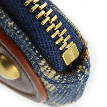 Celine Coin Case Macadam Denim Leather Blue Brown Gold Hardware Key Ring Small
