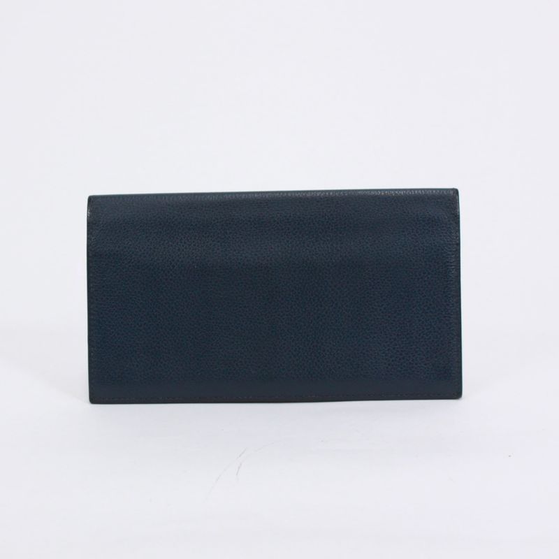 Hermes Long Wallet Evercolor Leather Navy Wallet
