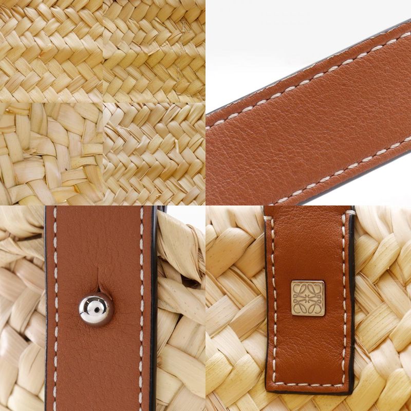 Loewe Basket Bag Small Bag Raffia X Leather Brown Women's Tote Bag