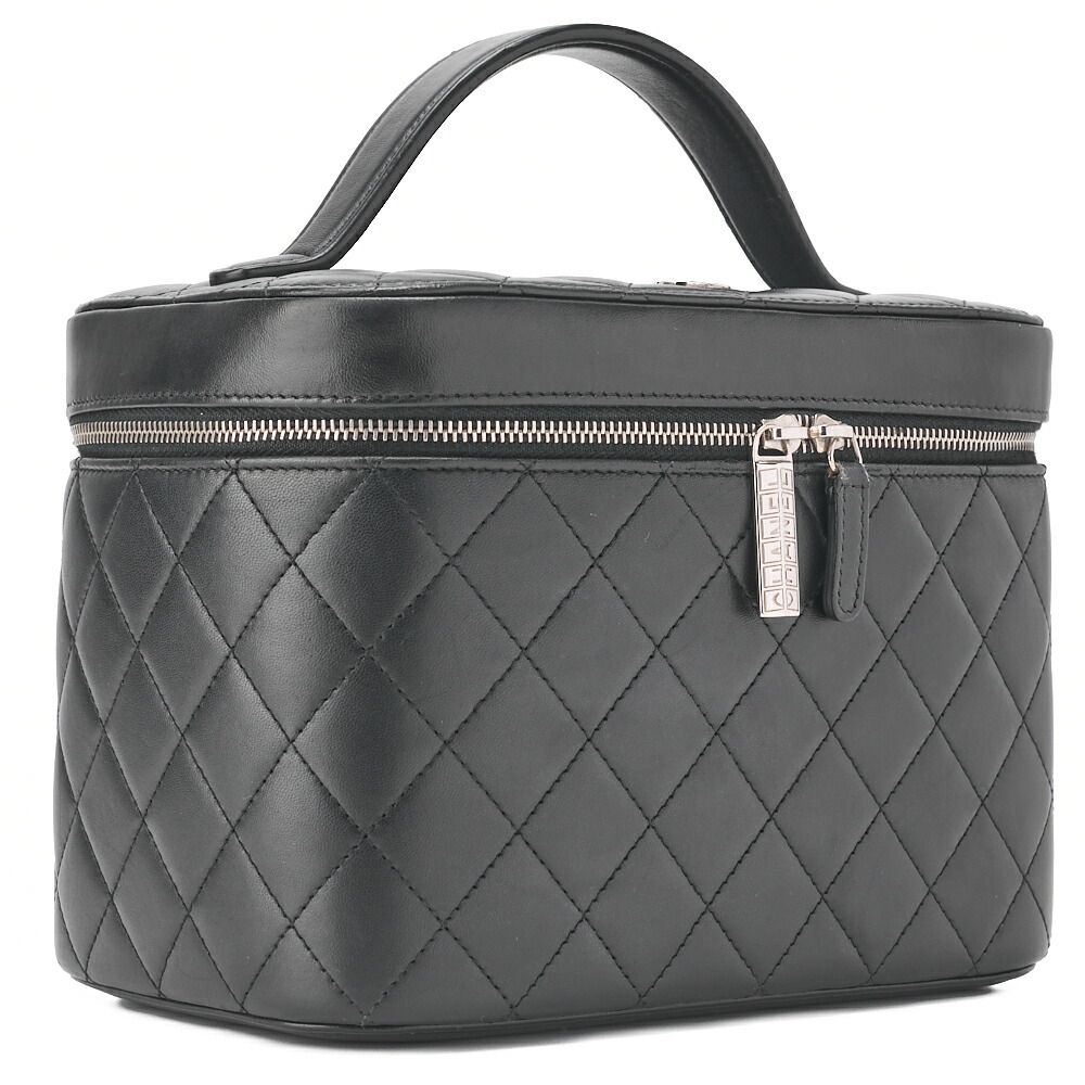 Chanel Matelasse Vanity Handbag Lambskin Black With Silver Hardware Ladies Bag