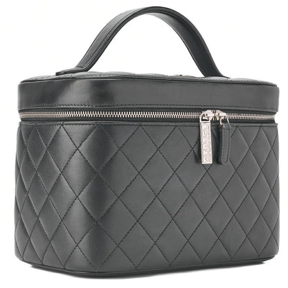 Chanel Matelasse Vanity Handbag Lambskin Black With Silver Hardware Ladies Bag
