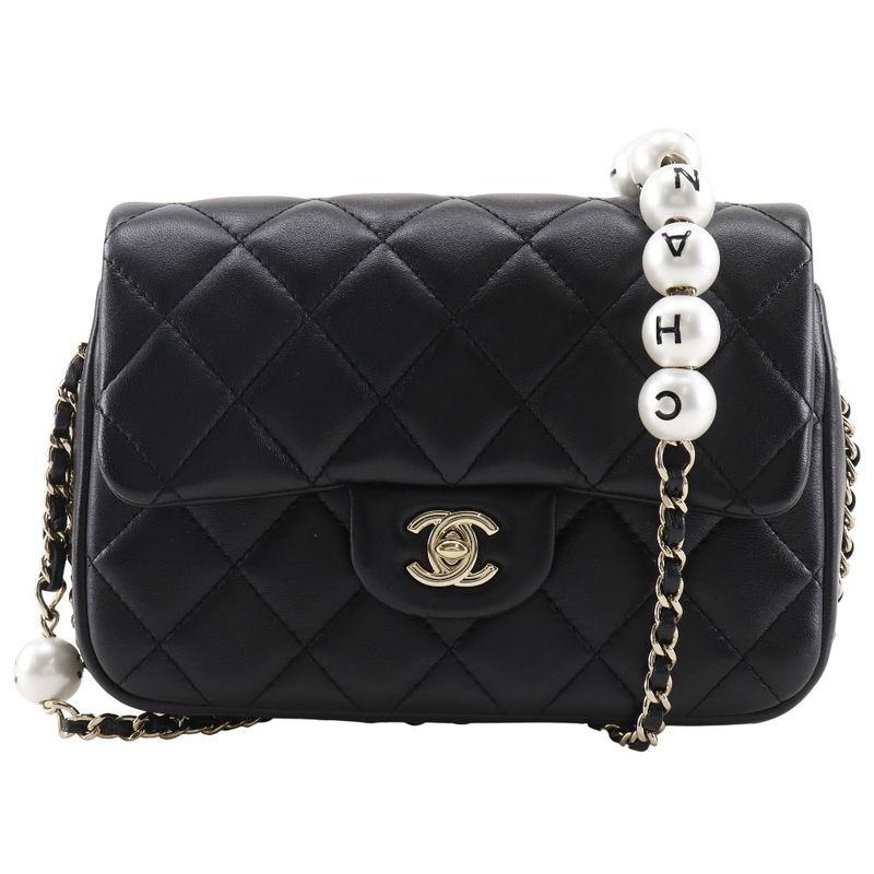 Chanel Pearl Chain Shoulder Matelasse As1533 Lambskin Black Ladies Shoulder Bag