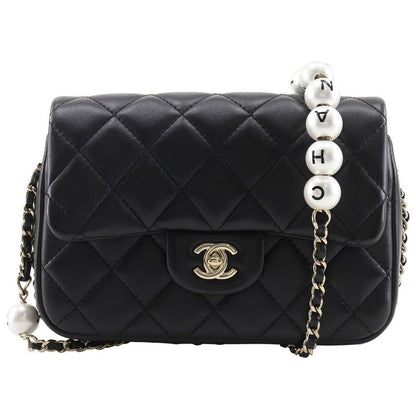 Chanel Pearl Chain Shoulder Matelasse As1533 Lambskin Black Ladies Shoulder Bag