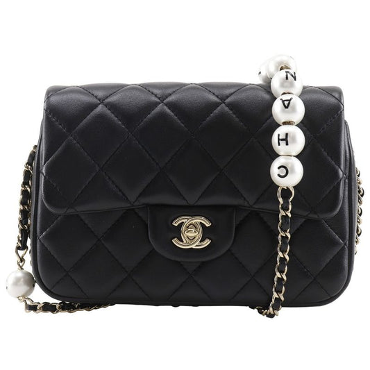 Chanel Pearl Chain Shoulder Matelasse As1533 Lambskin Black Ladies Shoulder Bag