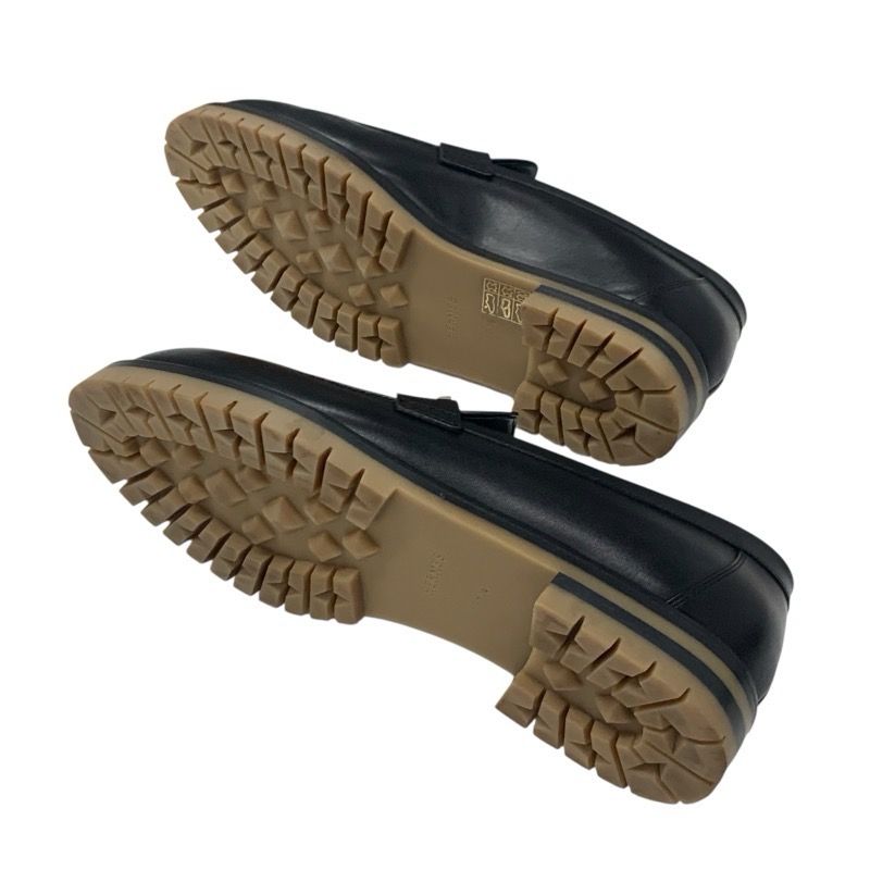 Hermes Faubourg Loafer Leather Shoes Leather Black Silver Hhardware Moccasin