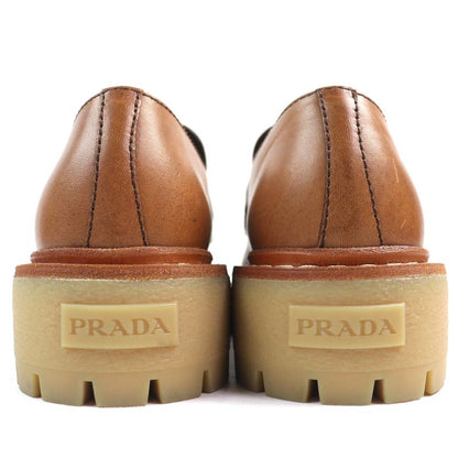 Prada 1d801n Triangle Logo Triangle Plate Oxford Leather Loafers Brown 37.5