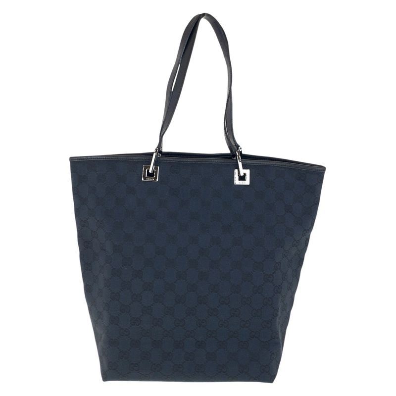 Gucci Black Silver Hardware GG Canvas/leather 31243 Tote Bag Shoulder Bag Women